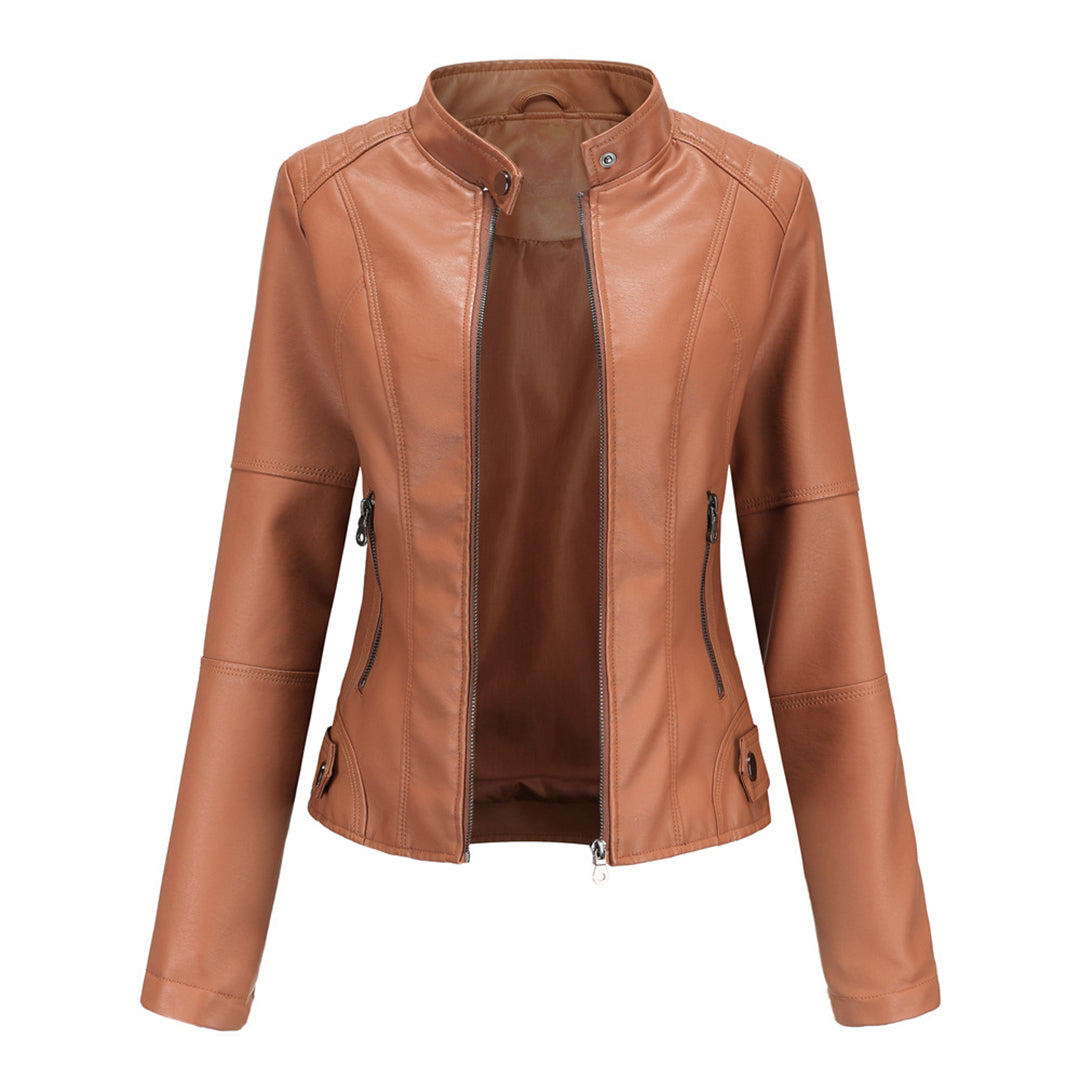 Stylische Lederjacke Frauen Biker Style