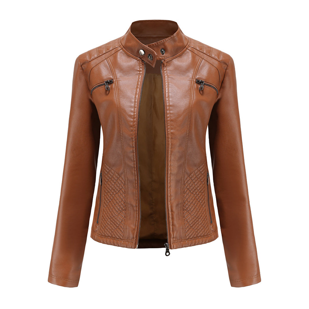 Lederjacke Bikerstyle Stehkragen Rippenoptik