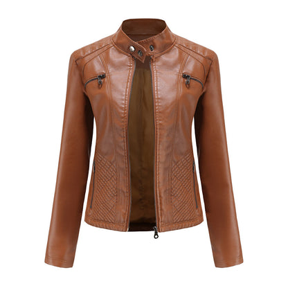 Lederjacke Bikerstyle Stehkragen Rippenoptik