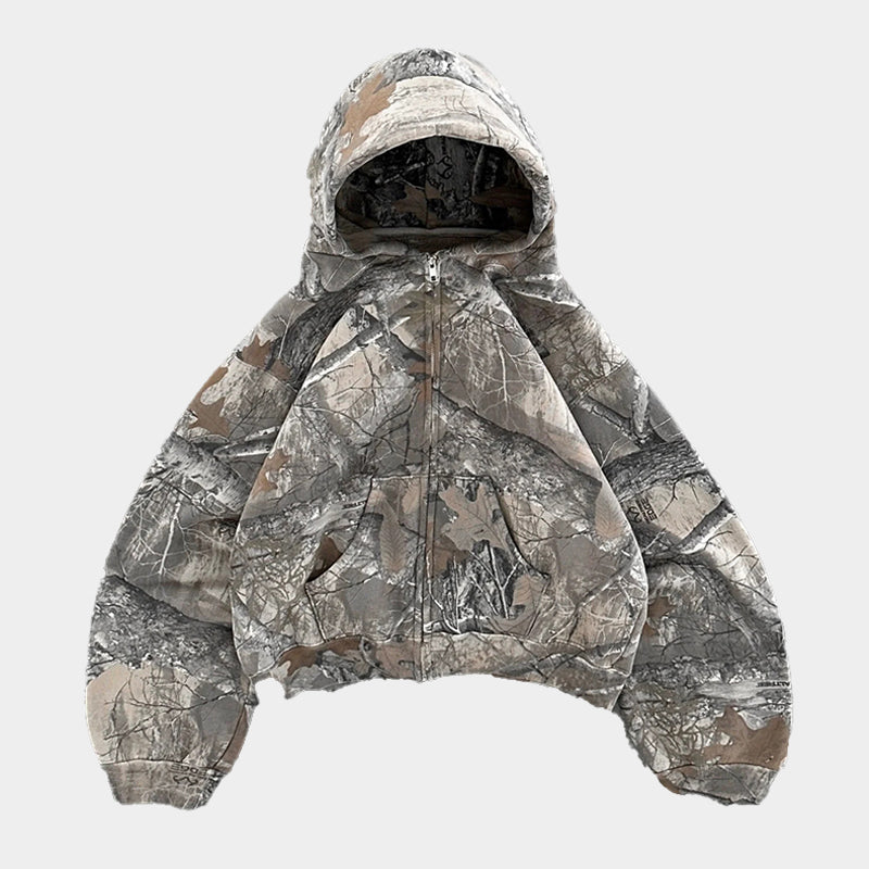 Herren Camo Hoodie Lockere Passform Reißverschluss - IdealeKleiden