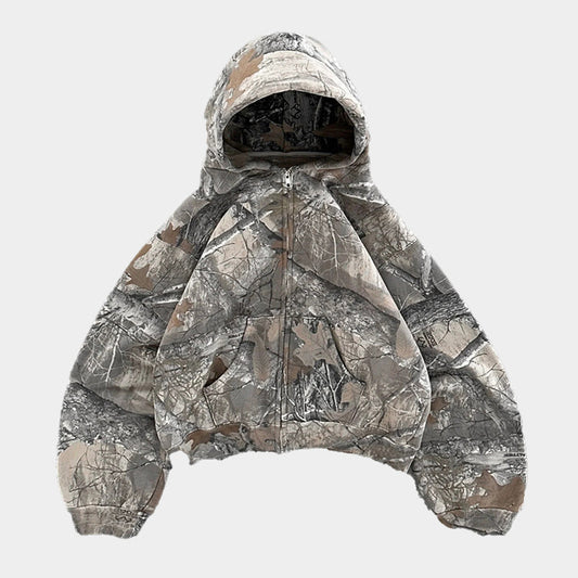 Herren Camo Hoodie Lockere Passform Reißverschluss - IdealeKleiden