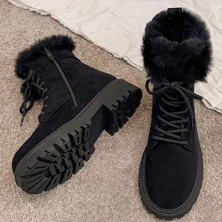 Winterstiefel Wildleder Schwarz Reißverschluss Fellinnenfutter - IdealeKleiden