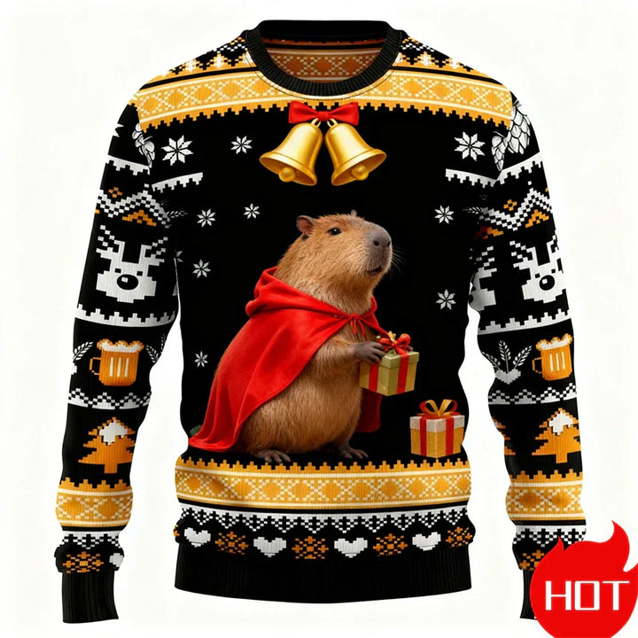 Weihnachtspullover 3D-Grafik Kapibara, Warm &amp; Festlich