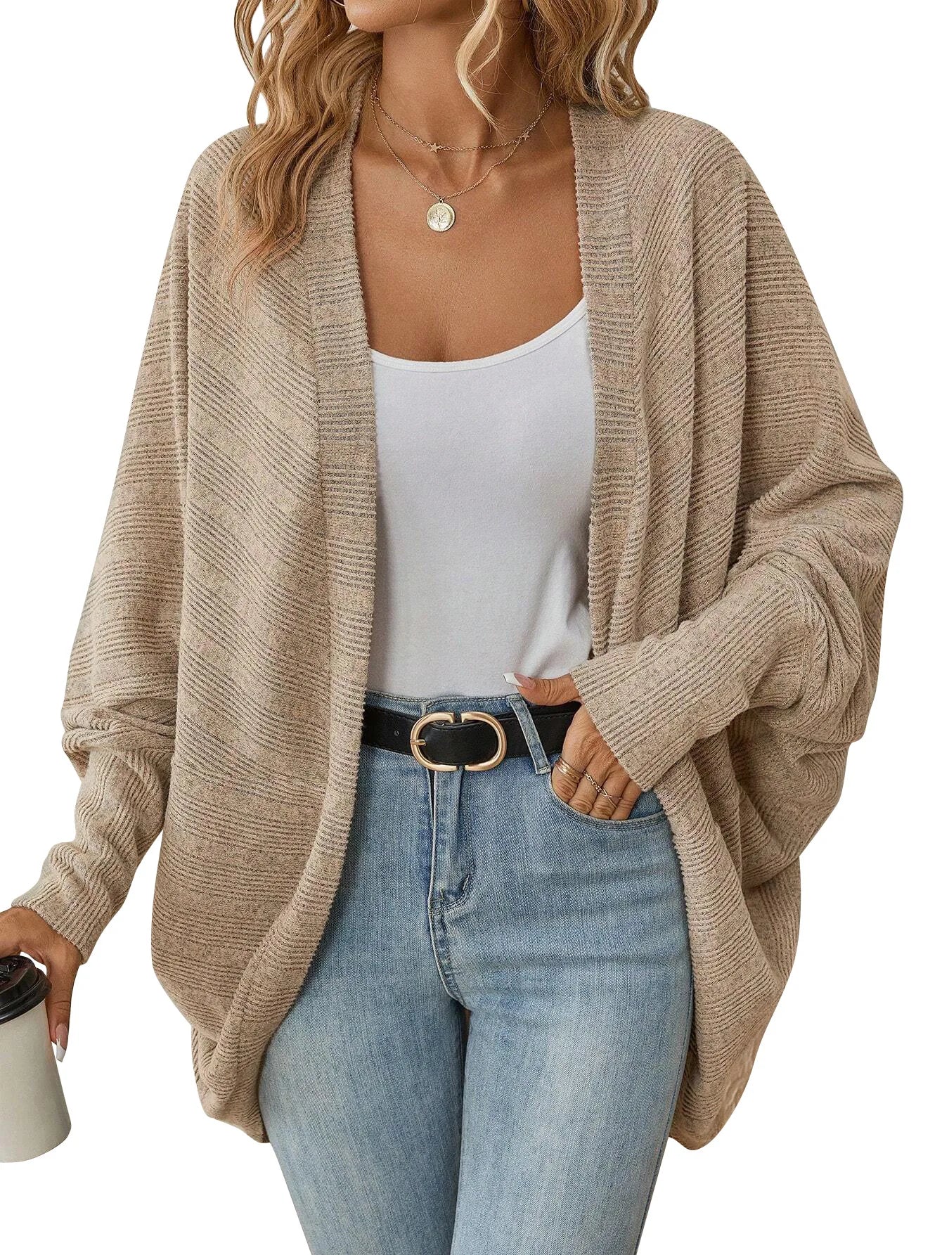 Damen Cardigan Lang Elegant Herbst Winter