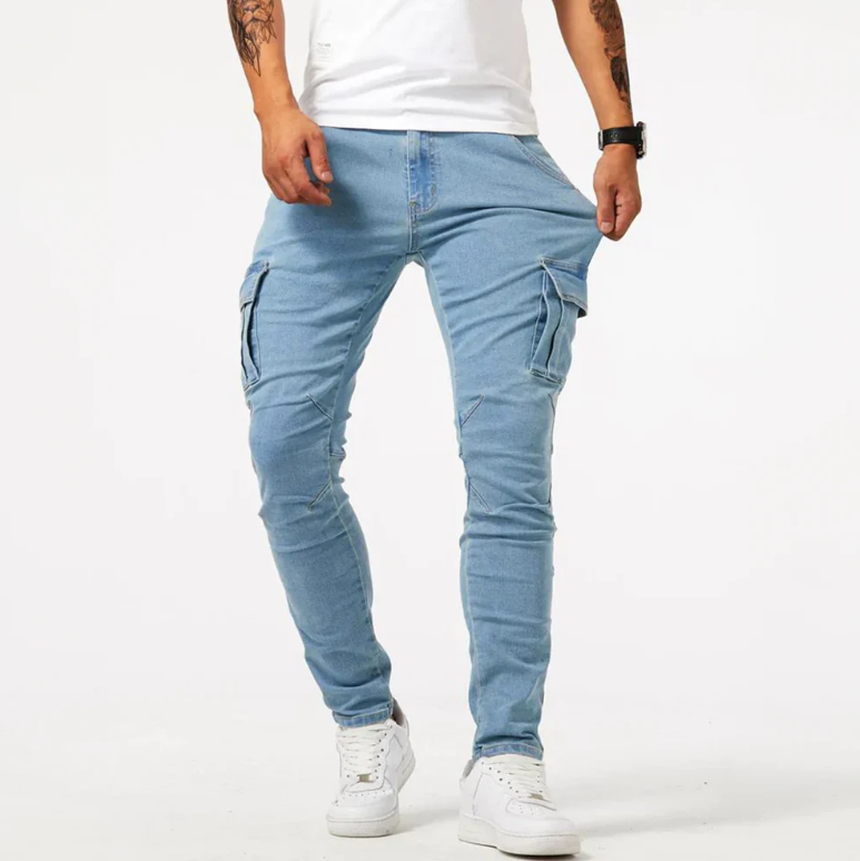 Herren Slim Fit Cargo Jeans Dehnbar