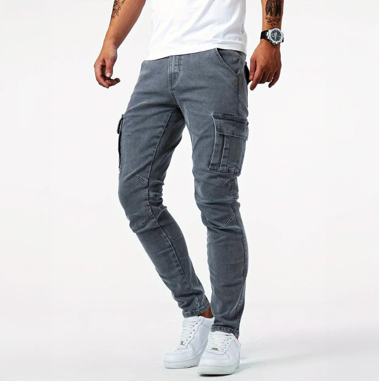 Herren Slim Fit Cargo Jeans Dehnbar - IdealeKleiden