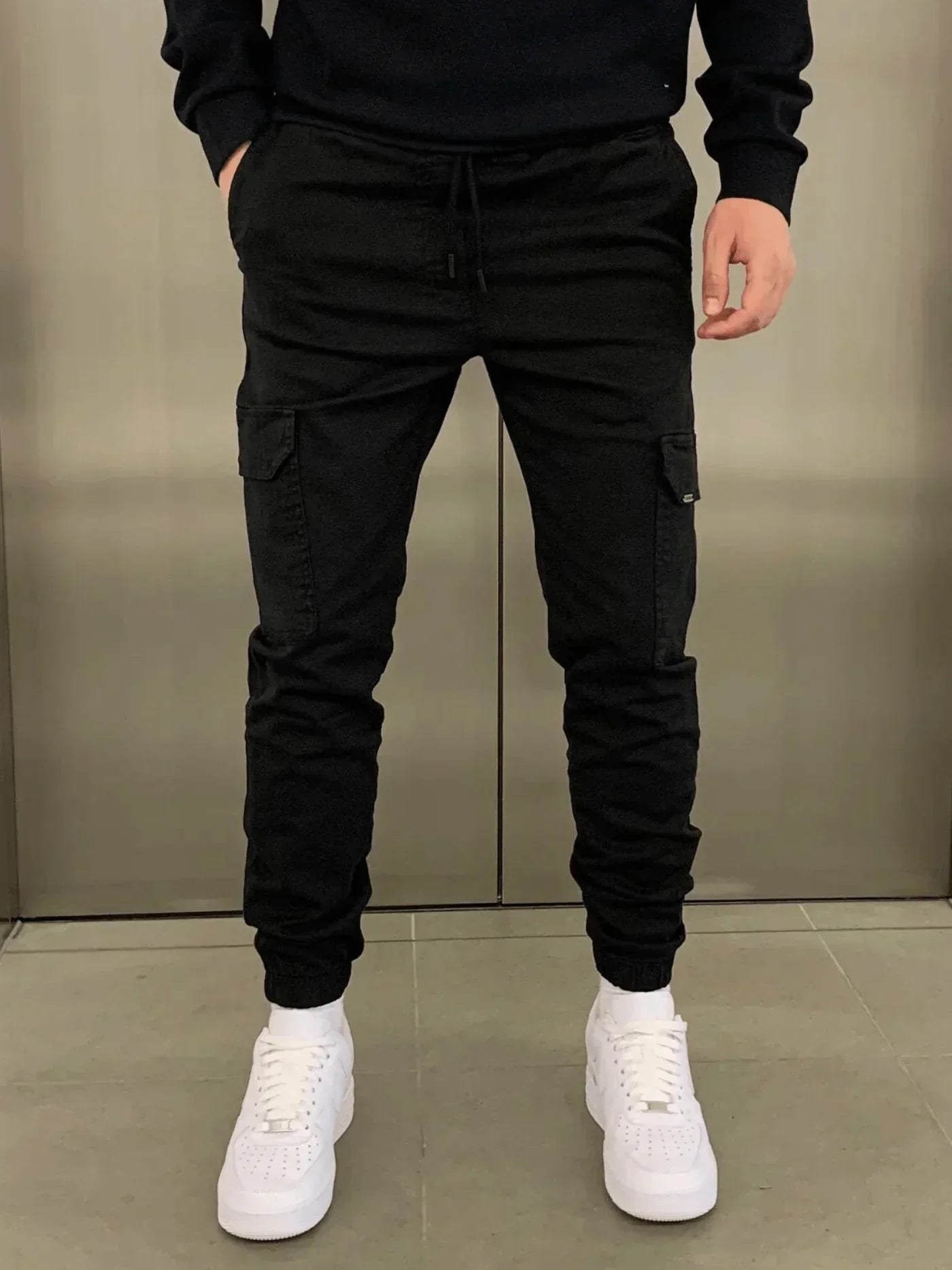 Herren Skinny Cargohose mit Schnürung - IdealeKleiden
