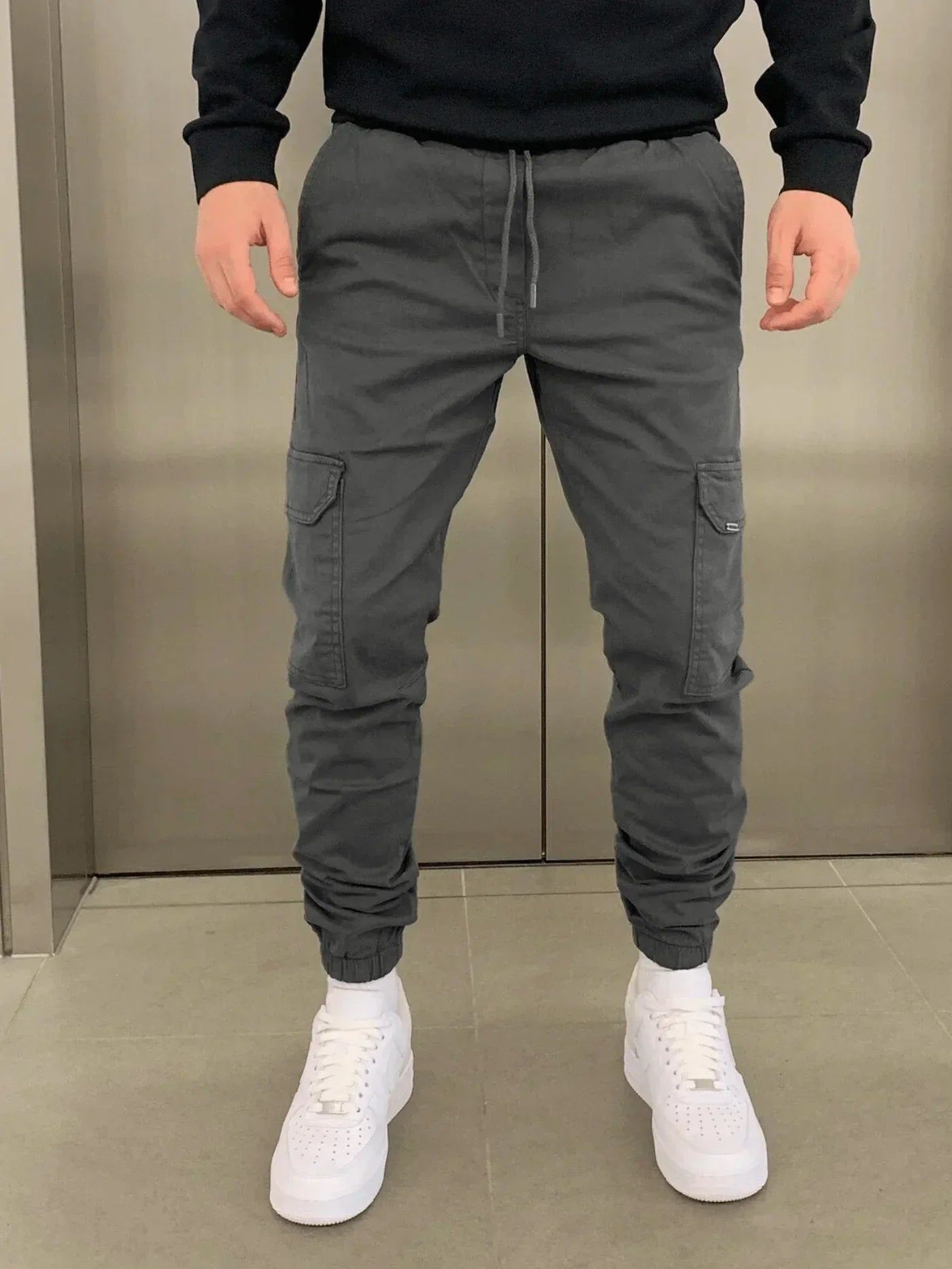 Herren Skinny Cargohose mit Schnürung