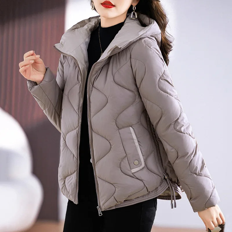 Damen Steppjacke Warm Kapuze Reißverschluss