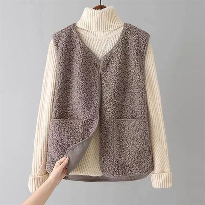 Damen Wollgilet mit Knöpfen und Taschen - IdealeKleiden