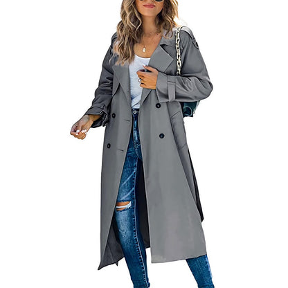 Eleganter Damen Trenchcoat Lang Moderne Frauenmode