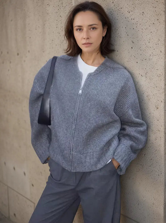 Damen Strickjacke Mit Reißverschluss Trendy - IdealeKleiden