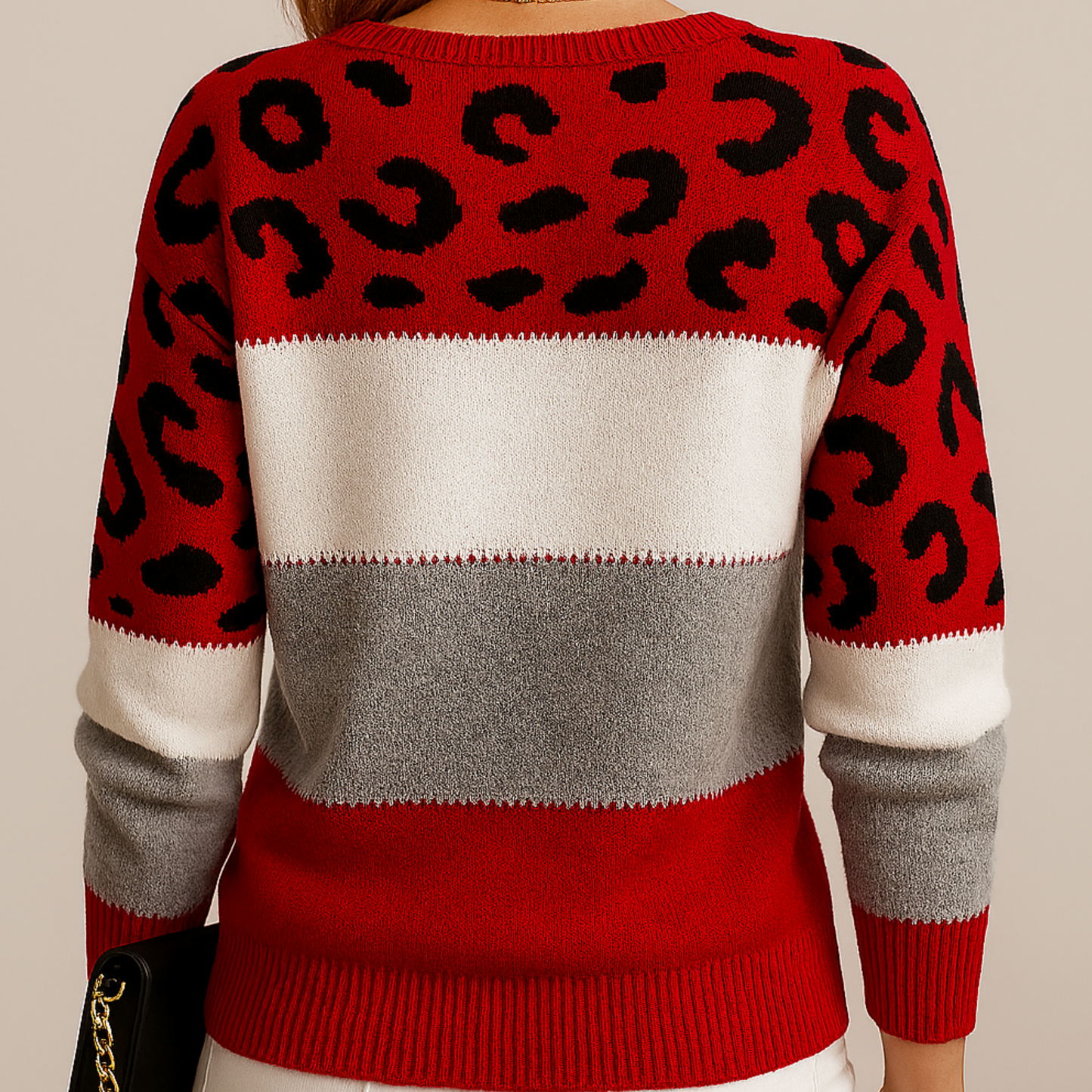 Damen Strickpullover Weich Leoparden Muster