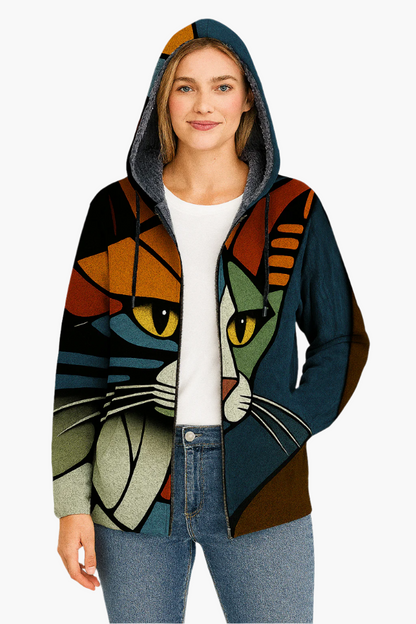 Stylische Kapuzenjacke Katzen Design