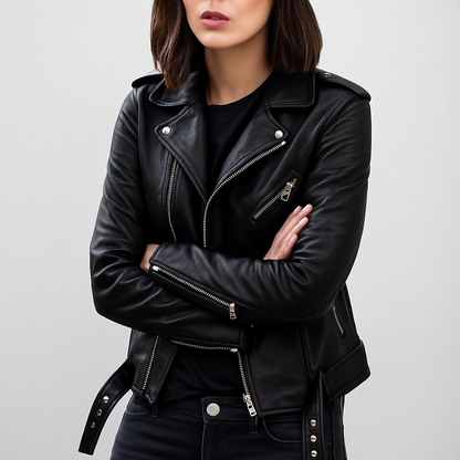 Schicke Damen Lederjacke Slim Fit Biker Style