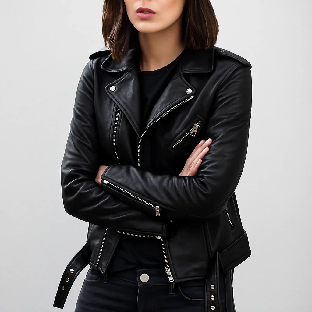 Schmale Lederjacke Damen Biker Style
