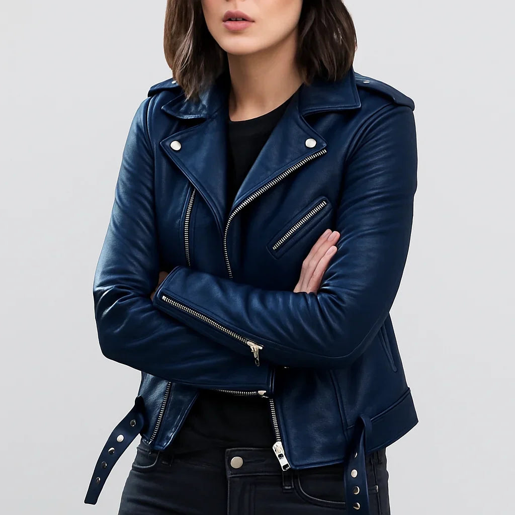 Schmale Lederjacke Damen Biker Style