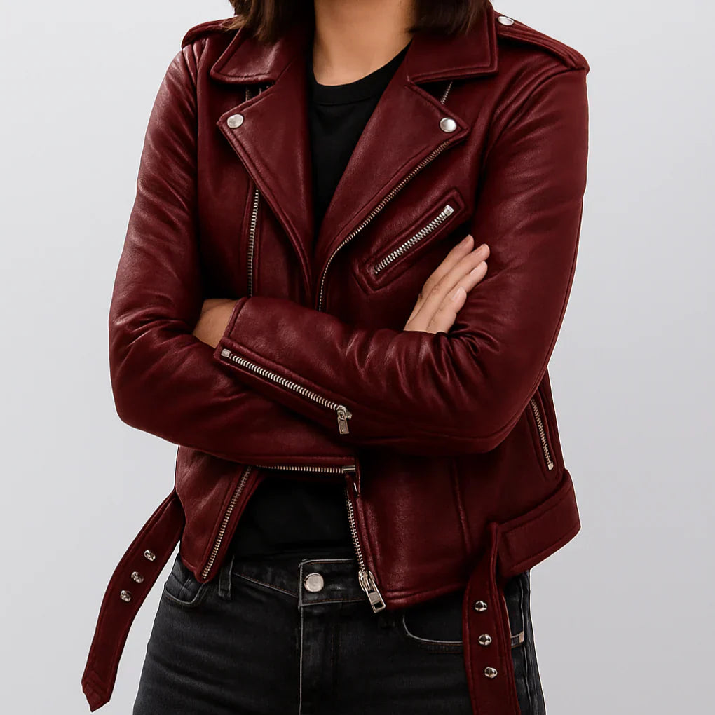Schmale Lederjacke Damen Biker Style