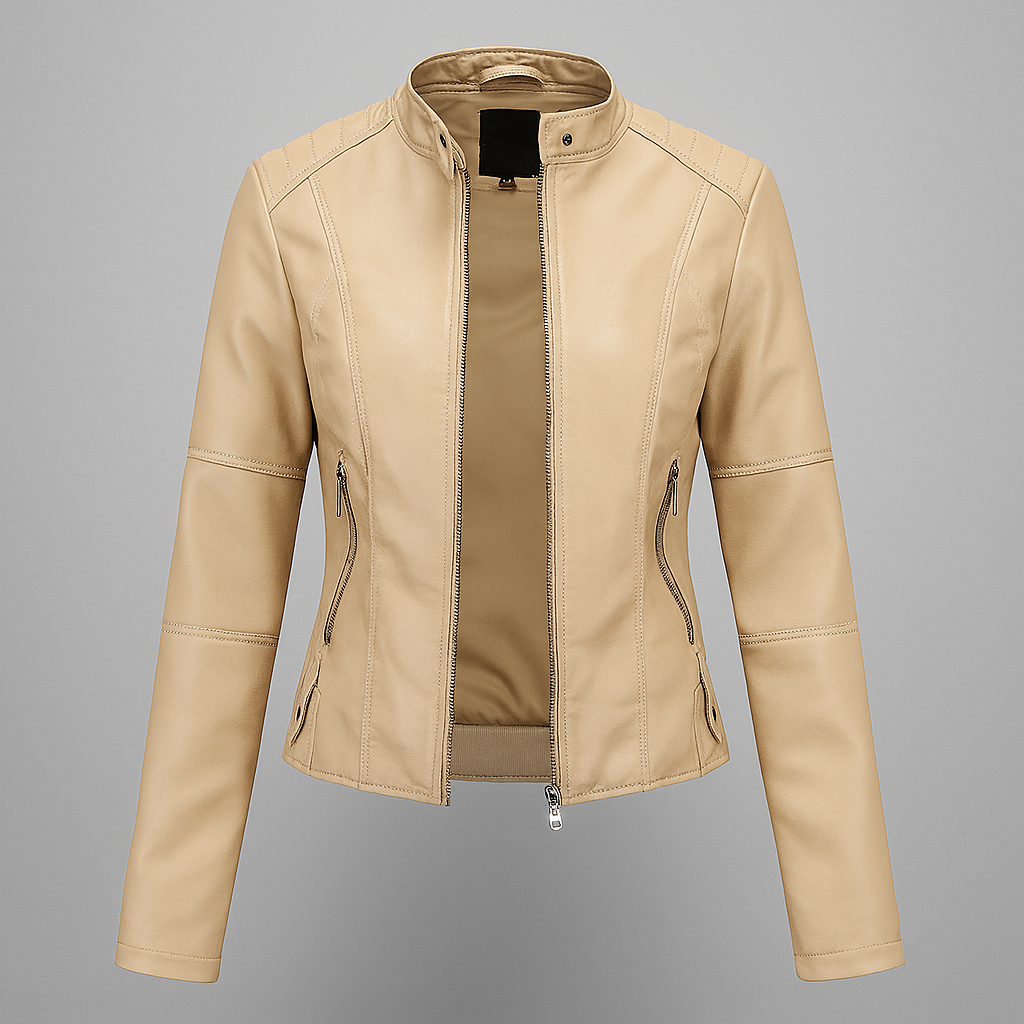 Rotes Lederjacke Damen Slim Fit Motorradstyle