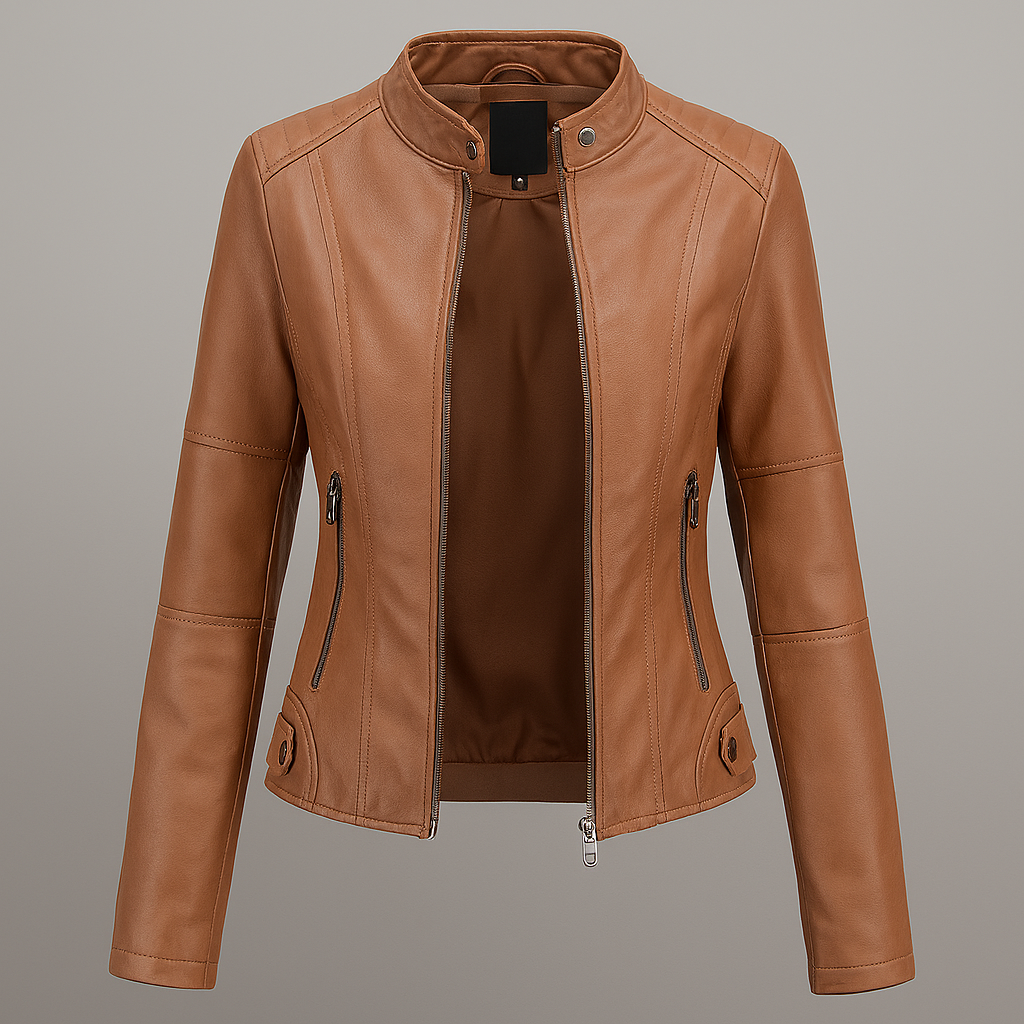 Rotes Lederjacke Damen Slim Fit Motorradstyle