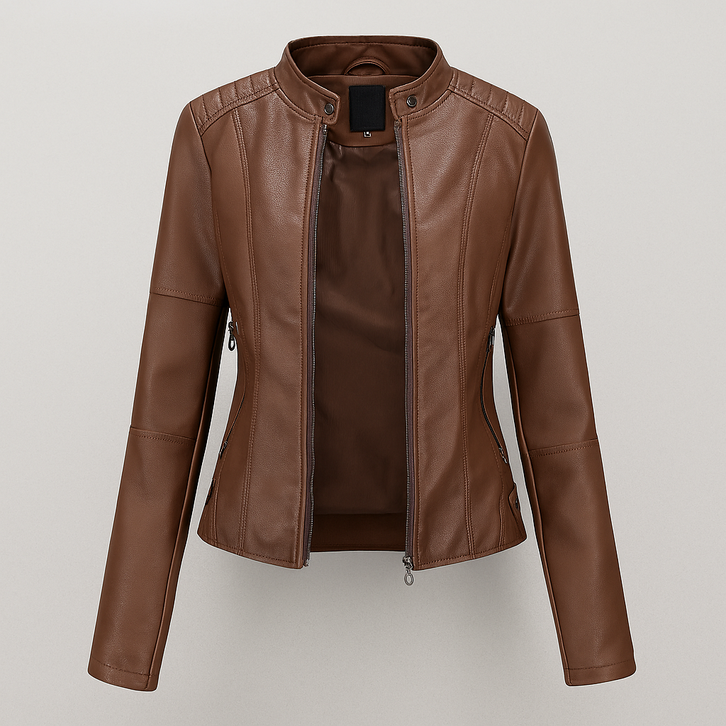 Rotes Lederjacke Damen Slim Fit Motorradstyle