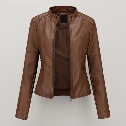 Rotes Lederjacke Damen Slim Fit Motorradstyle
