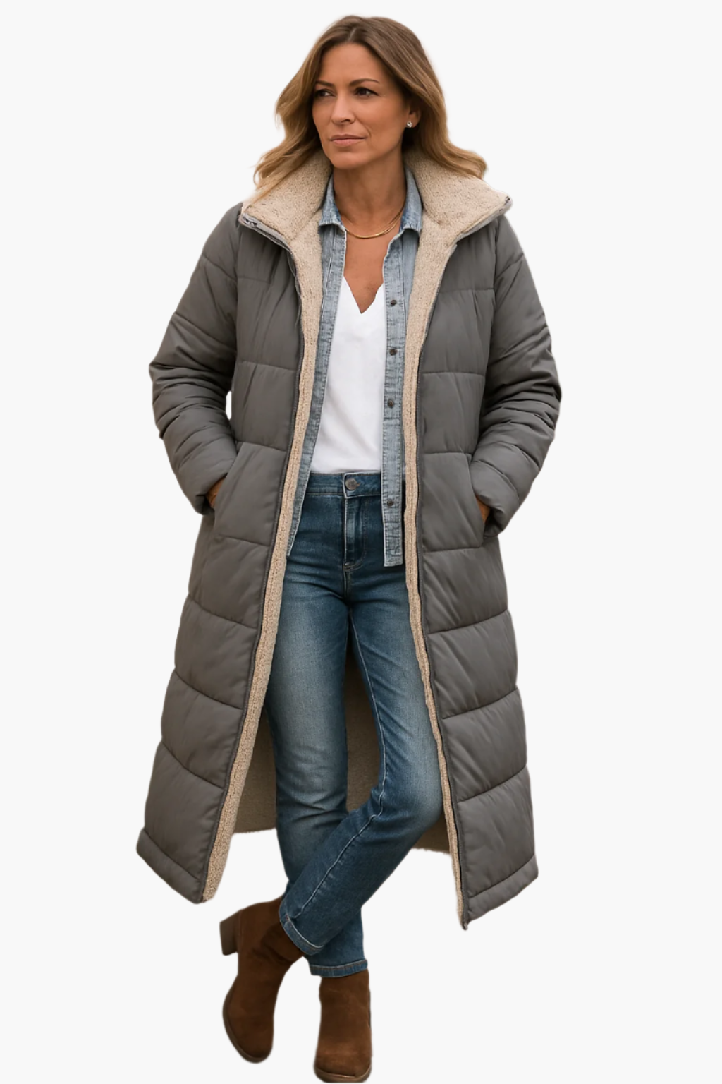Damen Winterjacke Warm Kapuzenpuffer Elegant Lang