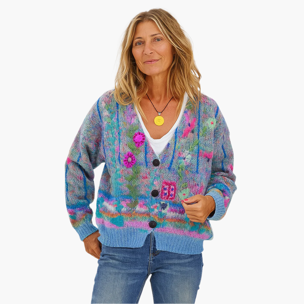 Boho Strickjacke Blumenmuster