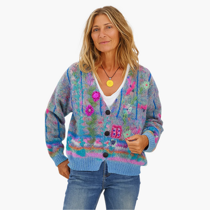 Boho Strickjacke Blumenmuster