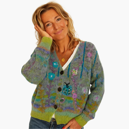 Boho Strickjacke Blumenmuster