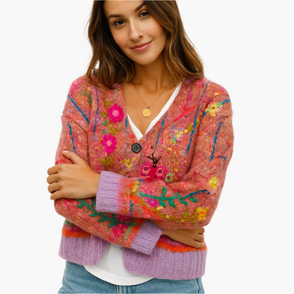 Boho Strickjacke Blumenmuster