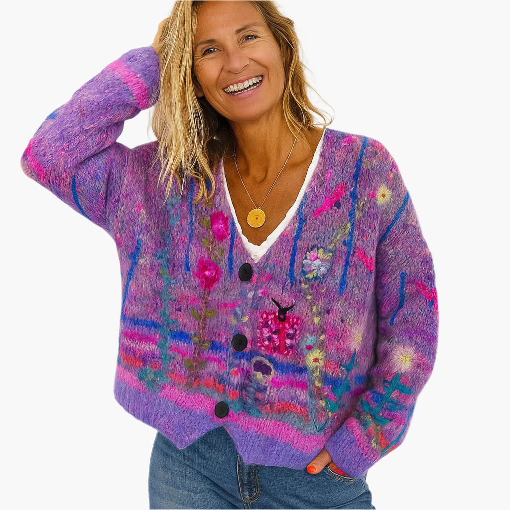 Boho Strickjacke Blumenmuster