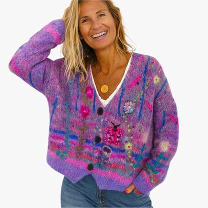 Boho Strickjacke Blumenmuster