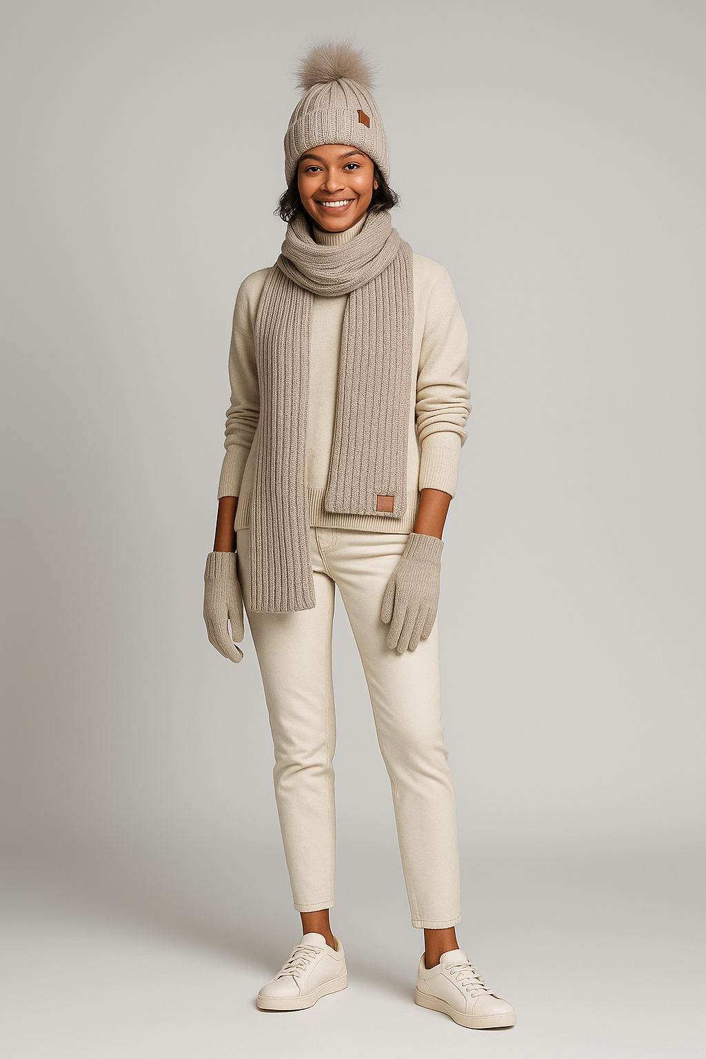 Damen Winterset: Mütze, Schal und Handschuhe Touchscreen - IdealeKleiden