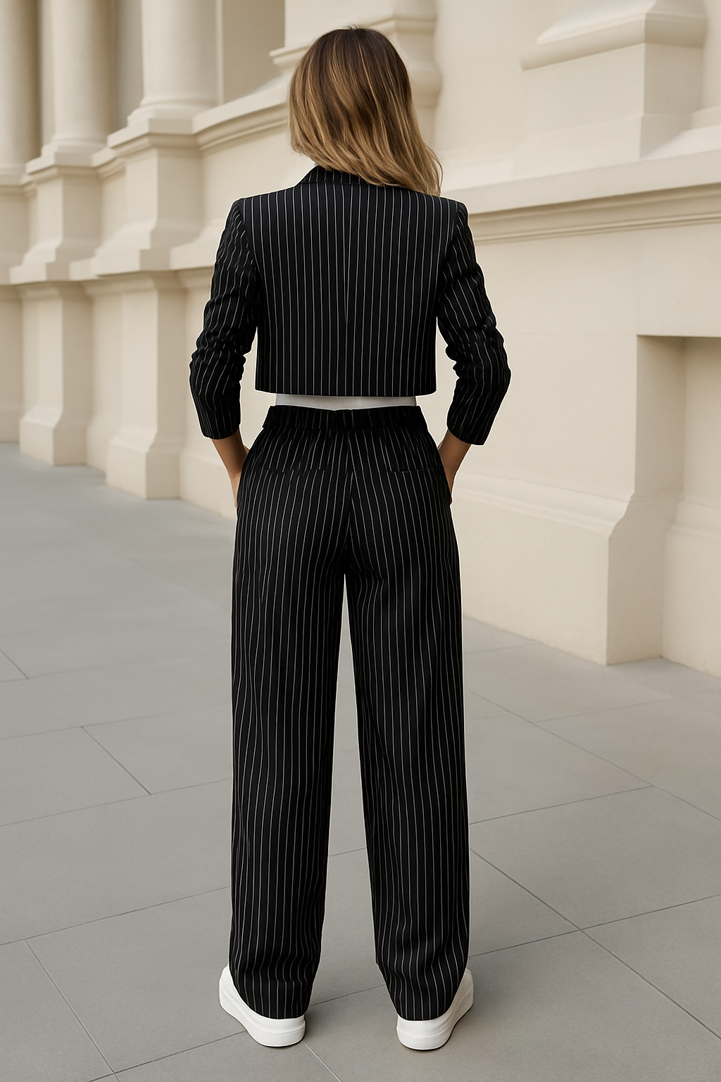 Modischer Anzug Nadelstreifen Blazer Hose Set - IdealeKleiden