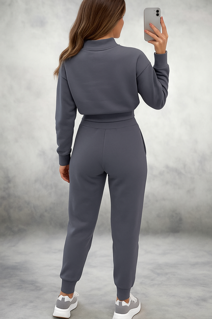 Stylischer Trainingsanzug Damen Langarm High Waist Hose - IdealeKleiden
