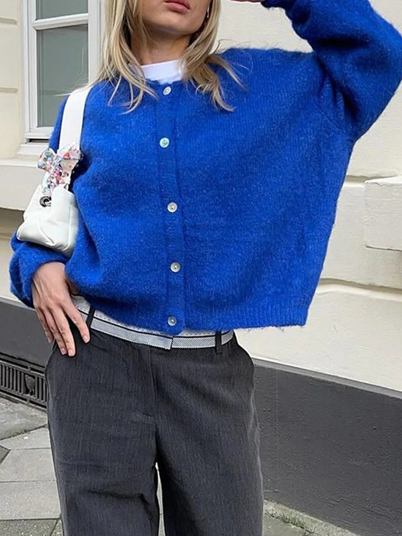 Damen Strickjacke Langärmlig Knopfverschluss