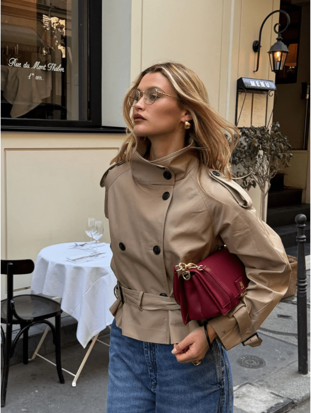 Damen Kurz Trenchcoat Winter Chic mit Gürtel