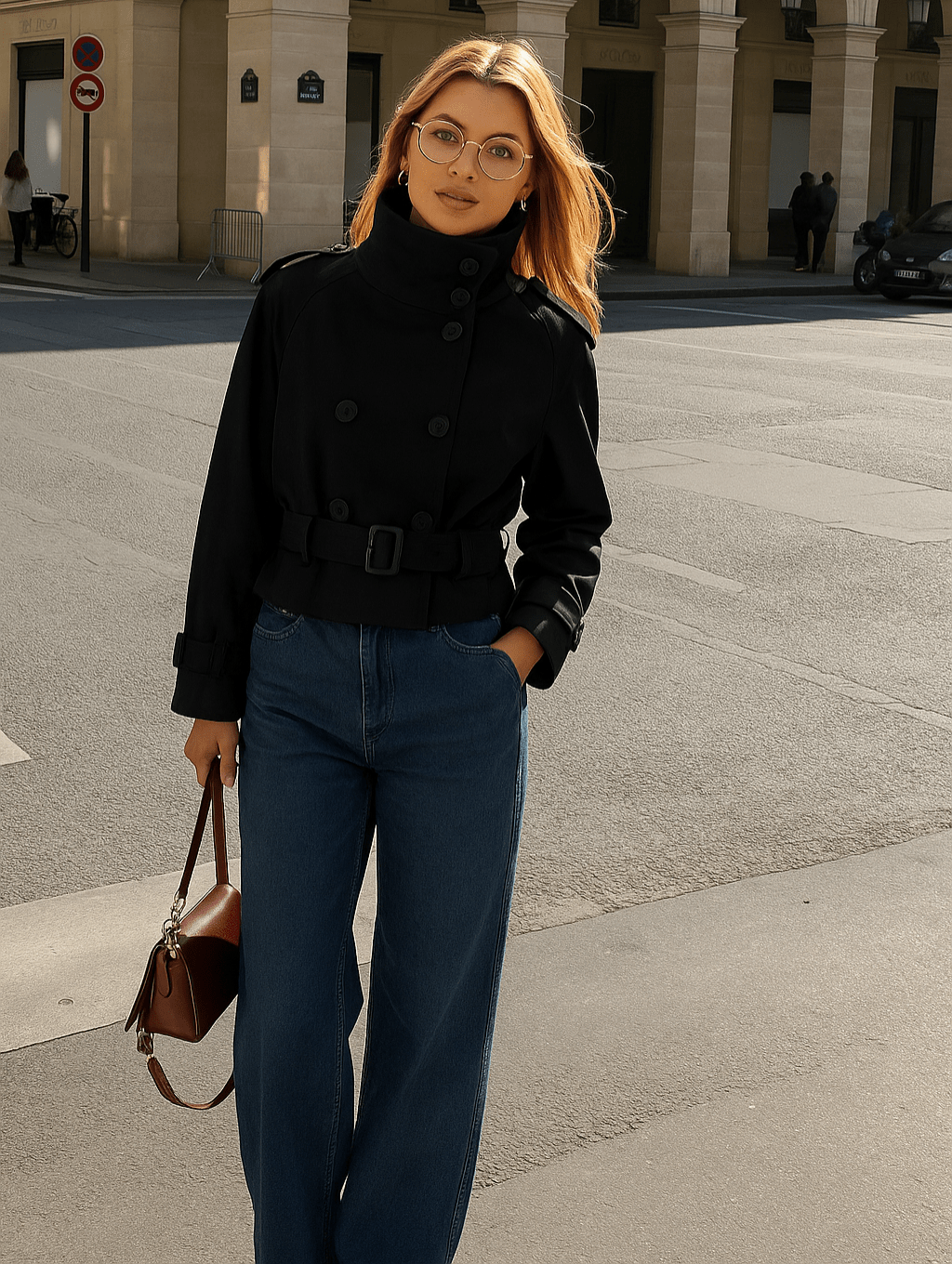 Damen Kurz Trenchcoat Winter Chic mit Gürtel