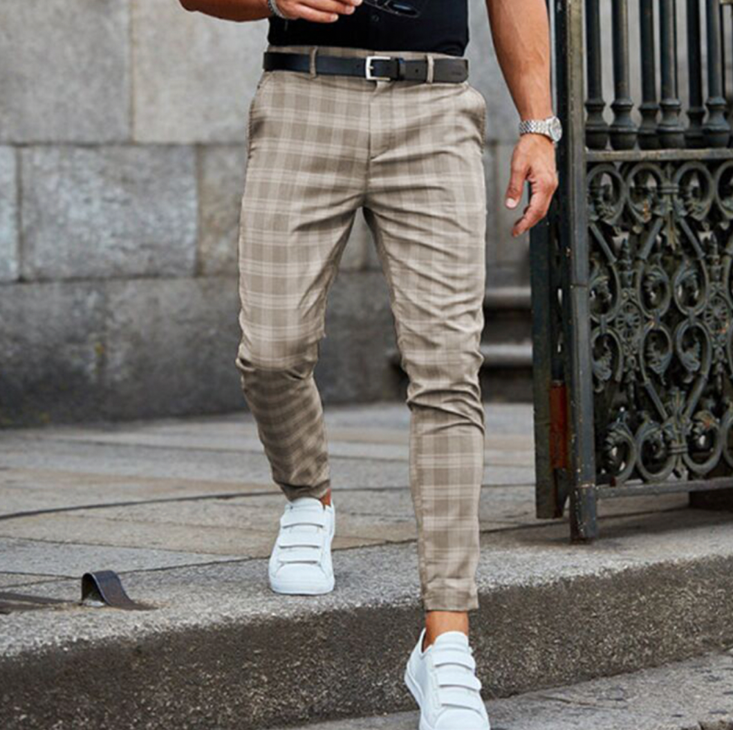 Herren Chino Hose Slim Fit Karomuster