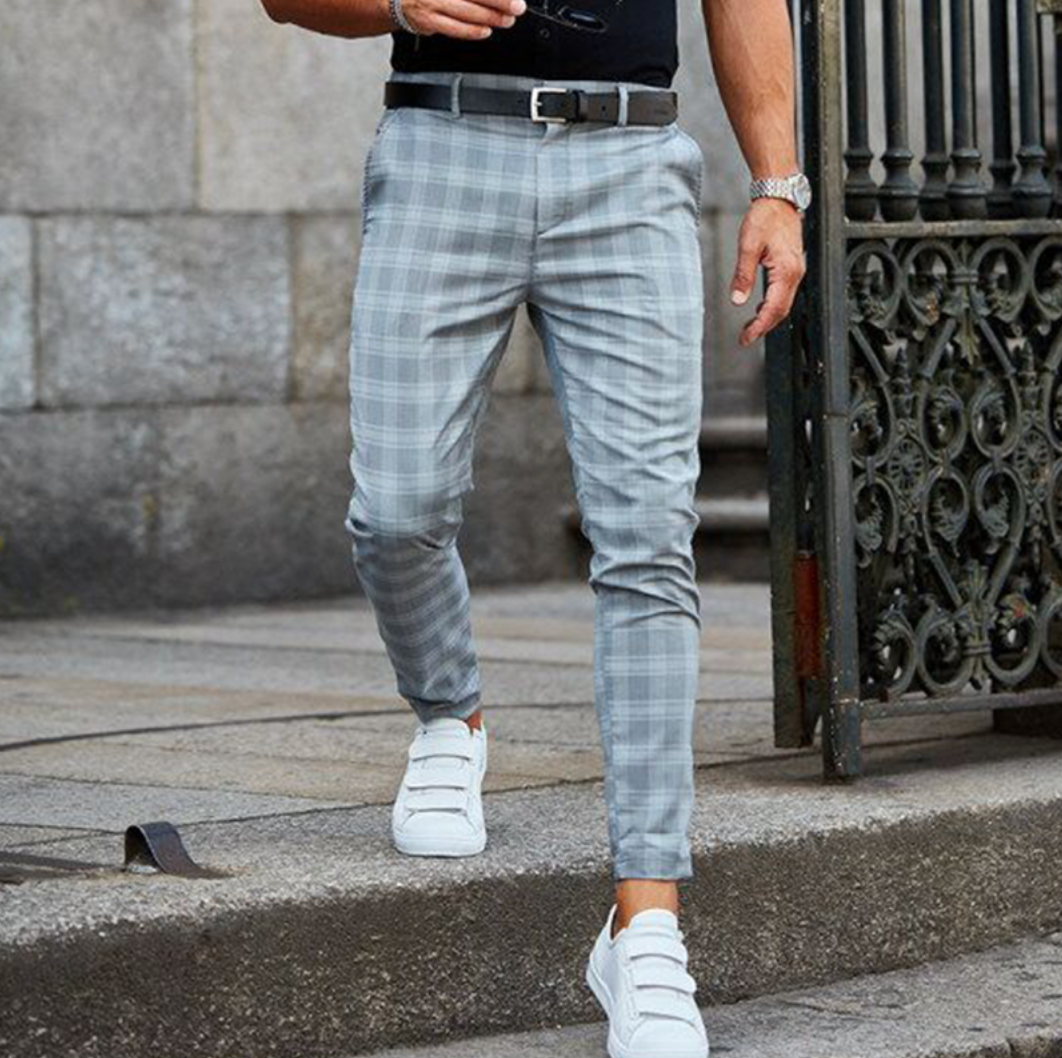 Herren Chino Hose Slim Fit Karomuster