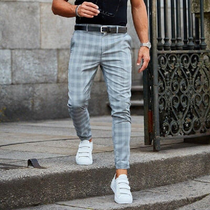 Herren Chino Hose Skinny Fit Karo