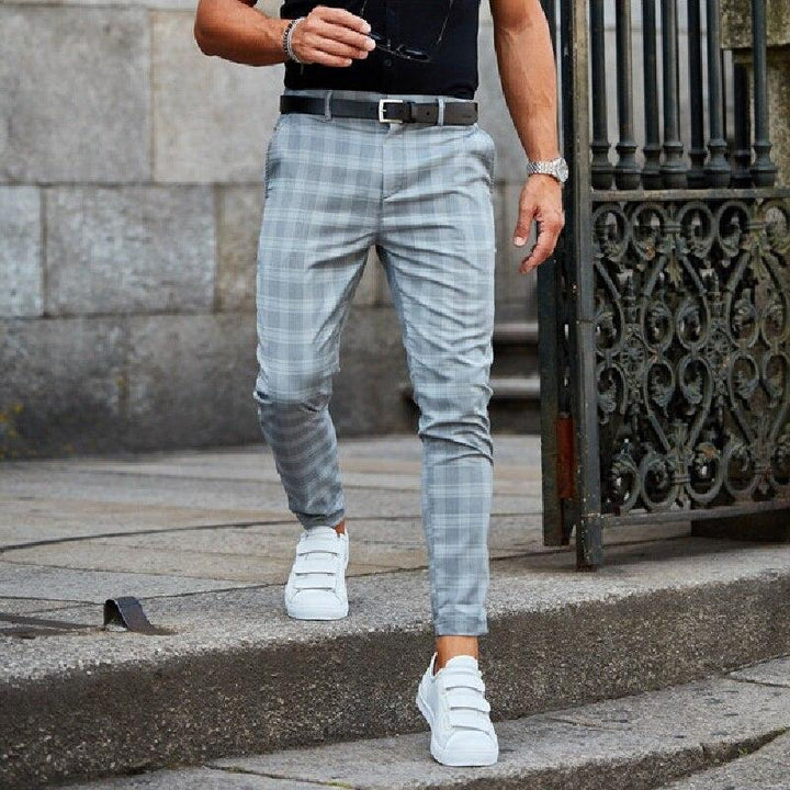 Herren Chino Hose Slim Fit Stretch kariert