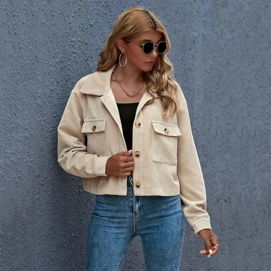 Stylische Cropped Cordjacke Mit Kragen