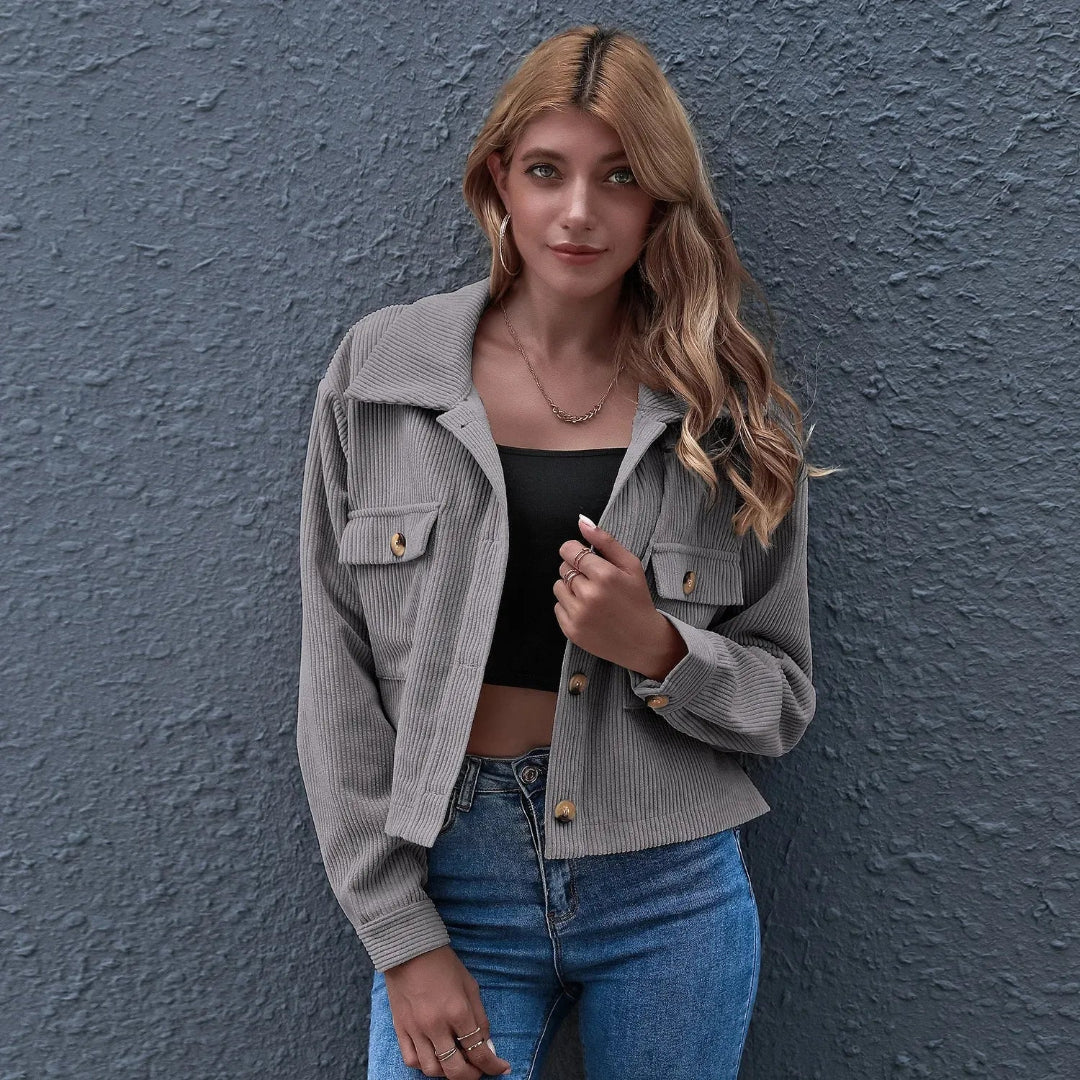 Stylische Cropped Cordjacke Mit Kragen