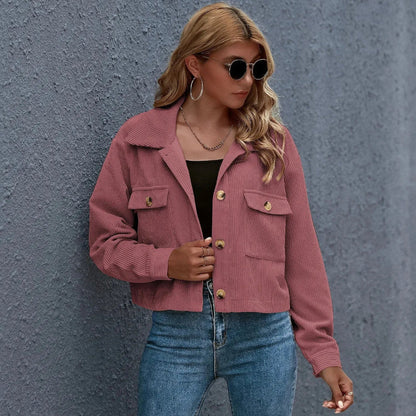 Stylische Cropped Cordjacke Mit Kragen