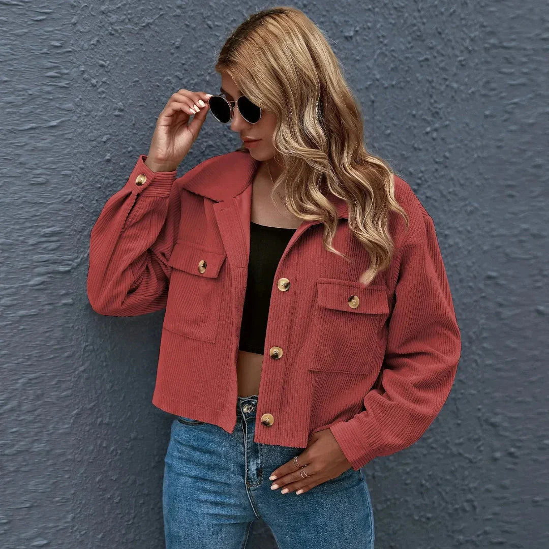 Stylische Cropped Cordjacke Mit Kragen