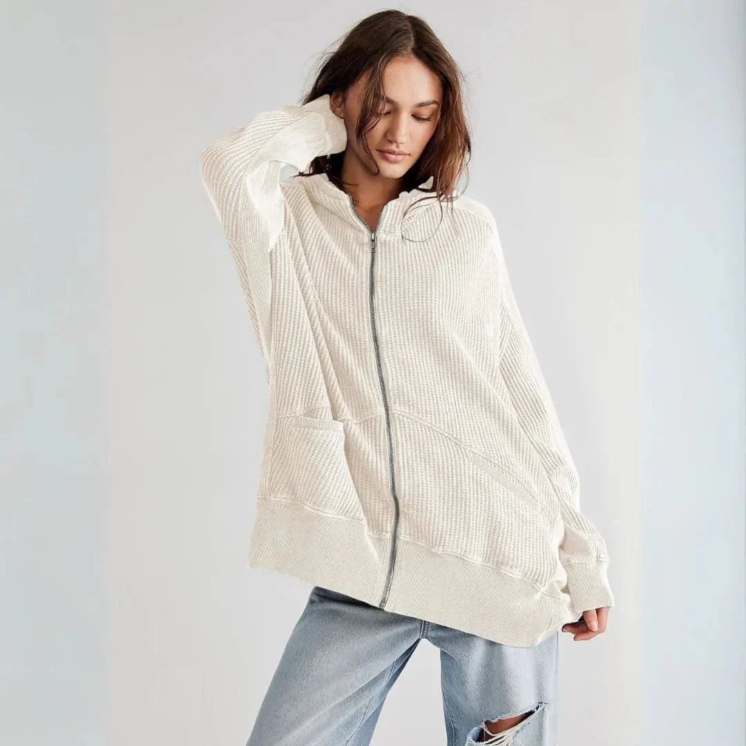 Übergroße Waffel-Strick Hoodie Damen Oversized