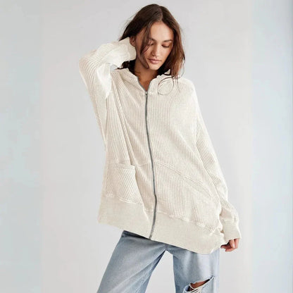 Übergroße Waffel-Strick Hoodie Damen Oversized