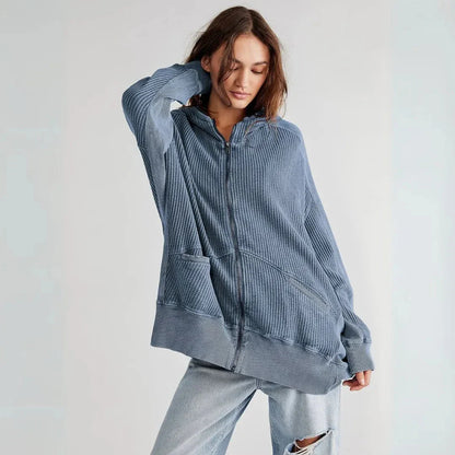 Übergroße Waffel-Strick Hoodie Damen Oversized